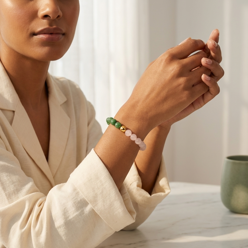 Rose Quartz & Jade Dual Energy Romance Crystal Bracelet