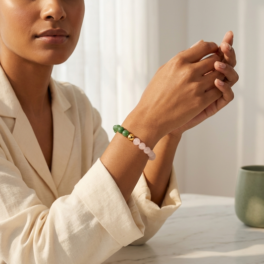 Rose Quartz & Jade Dual Energy Romance Crystal Bracelet