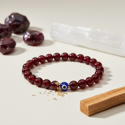 Capricorn Evil Eye Garnet Crystal Protection Bracelet