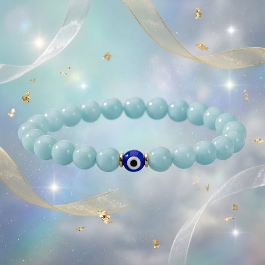 Pisces Evil Eye Aquamarine Crystal Protection Bracelet