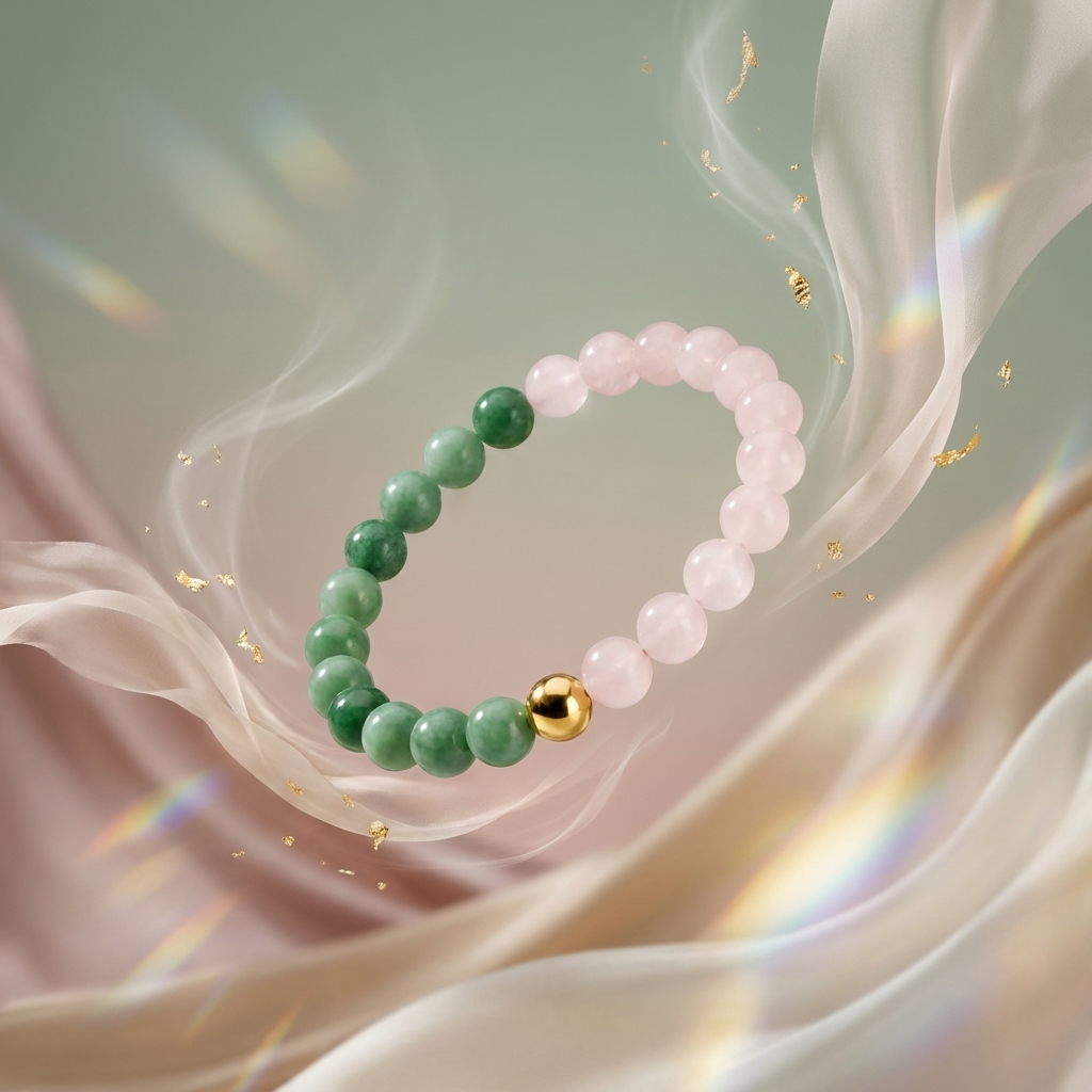 Rose Quartz & Jade Dual Energy Romance Crystal Bracelet