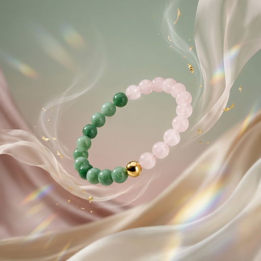 Rose Quartz & Jade Dual Energy Romance Crystal Bracelet