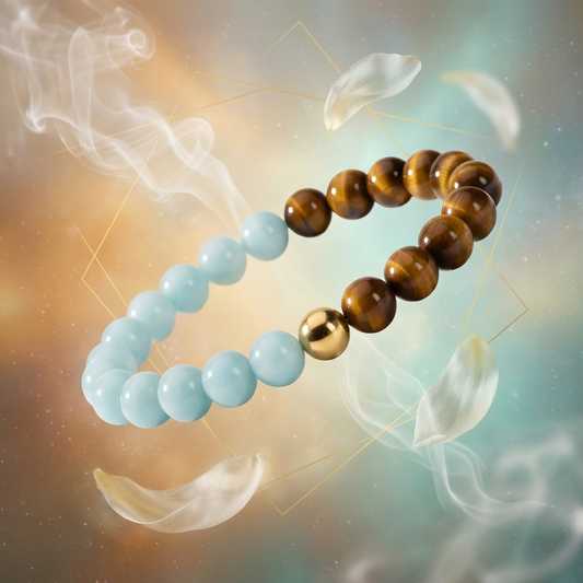 Aquamarine & Tiger's Eye Dual Energy Luck Crystal Bracelet