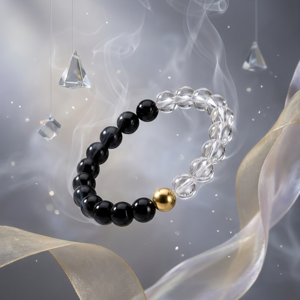 Black Obsidian & Clear Quartz Dual Energy Protection Crystal Bracelet