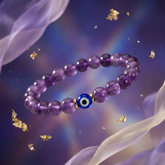 Aquarius Evil Eye Amethyst Crystal Protection Bracelet