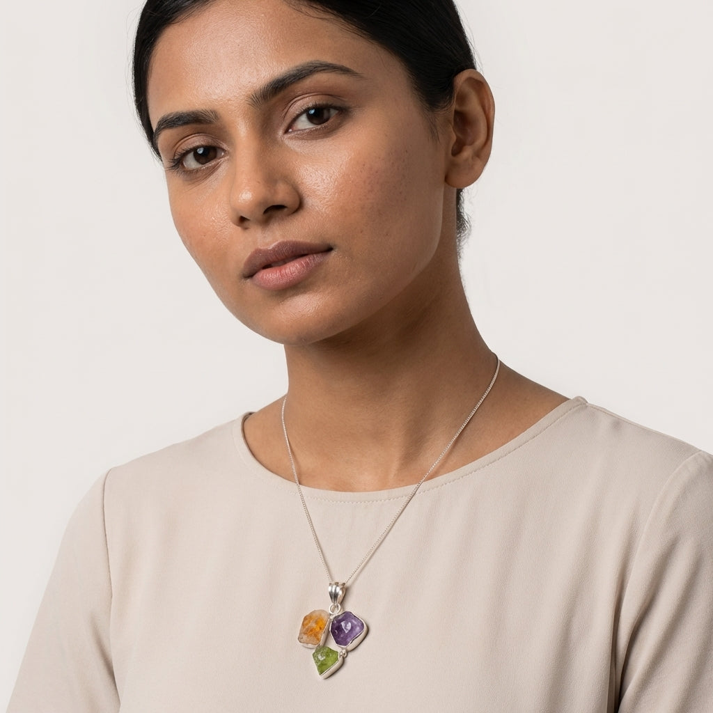 Multi Stone Crystal Necklace Citrine Peridot Amethyst