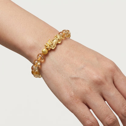 Natural Citrine Fortune 18k Gold Vermeil Pixiu Feng Shui Bracelet