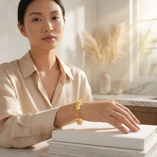 Natural Citrine Fortune 18k Gold Vermeil Pixiu Feng Shui Bracelet