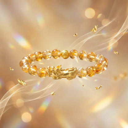 Natural Citrine Fortune 18k Gold Vermeil Pixiu Feng Shui Bracelet