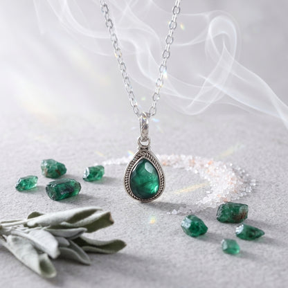 Genuine Grade A Emerald Sterling Silver Gemstone Necklace