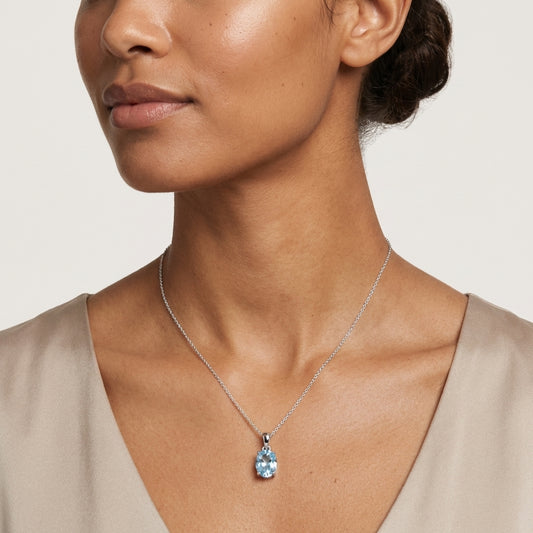 High Quality Blue Topaz Sterling Silver Gemstone Necklace