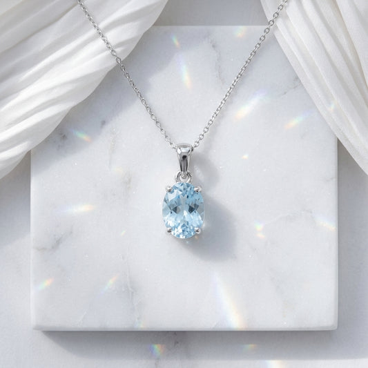 High Quality Blue Topaz Sterling Silver Gemstone Necklace