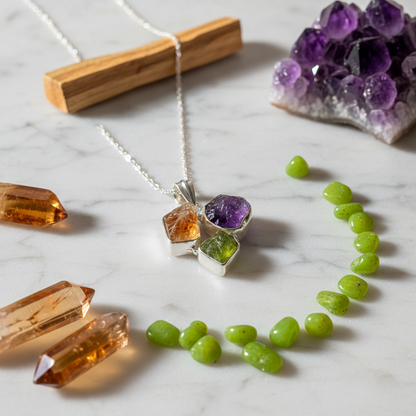 Multi Stone Crystal Necklace Citrine Peridot Amethyst