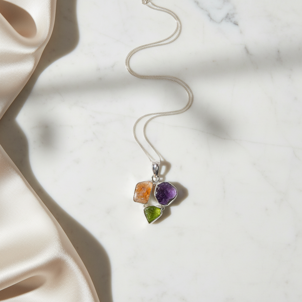 Multi Stone Crystal Necklace Citrine Peridot Amethyst