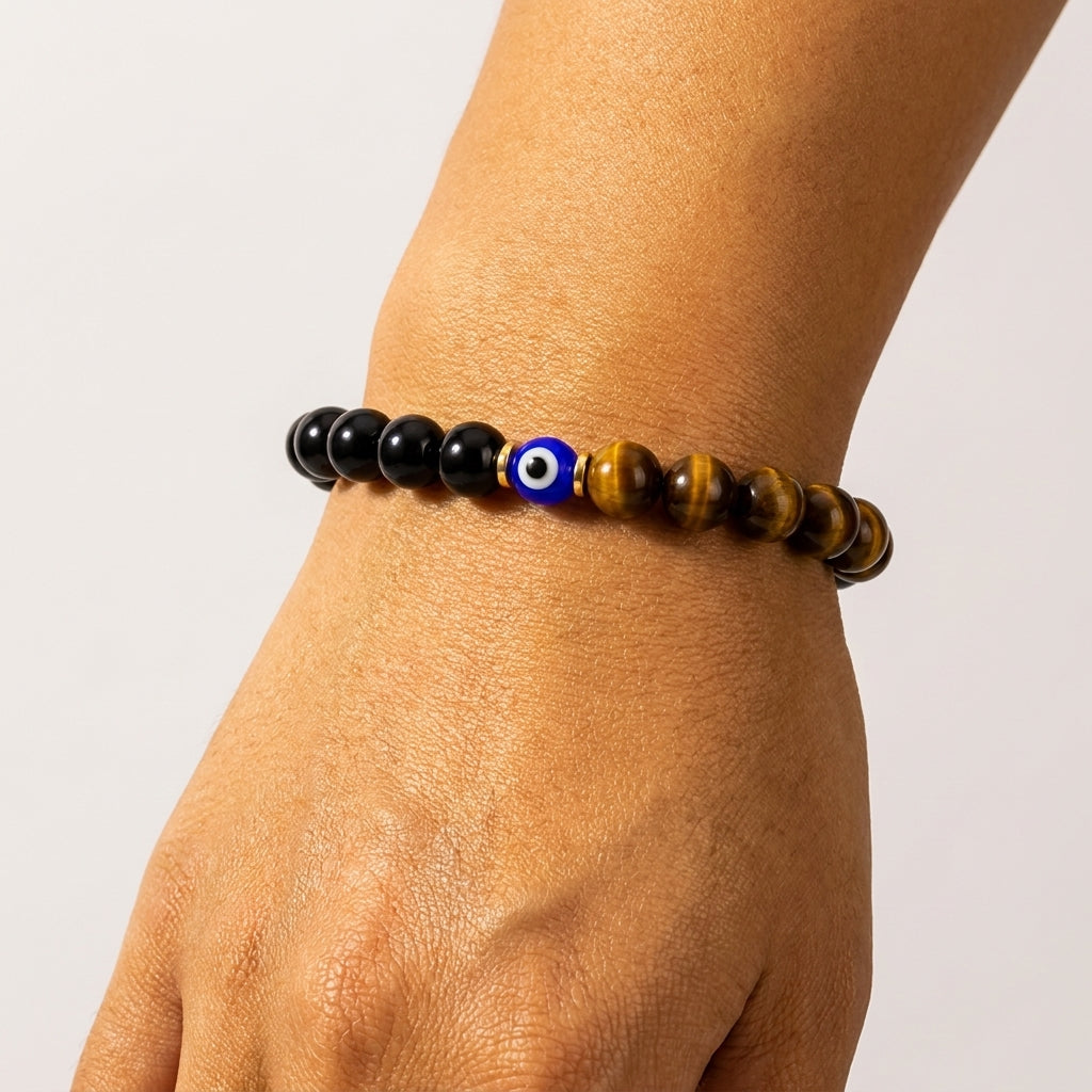 Magnetic Love Return Bracelet Tiger's Eye Black Obsidian Evil Eye Protection