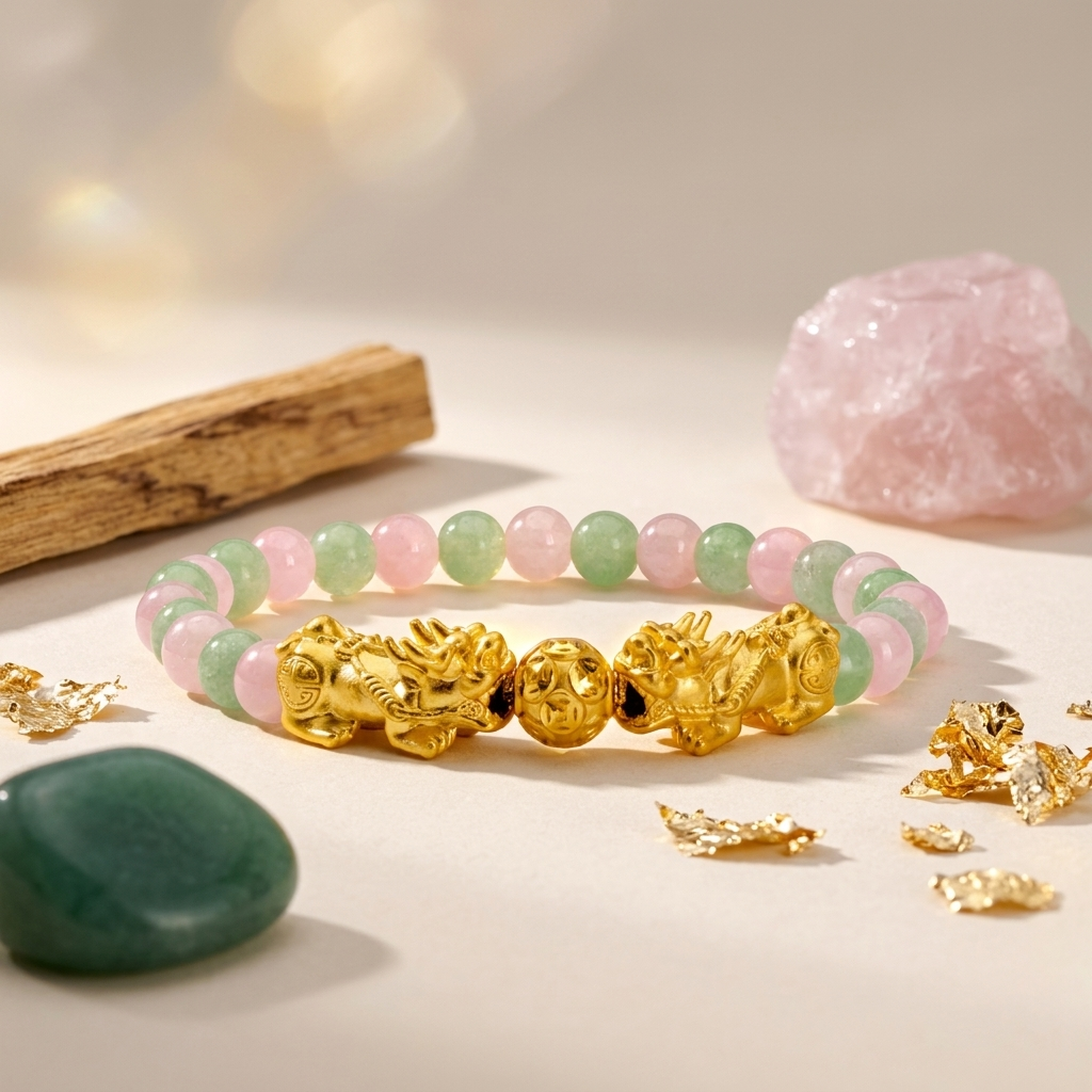 Soulmate Attracting Jade and Rose Quartz Double Pixiu Bracelet