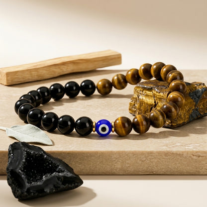 Magnetic Love Return Bracelet Tiger's Eye Black Obsidian Evil Eye Protection