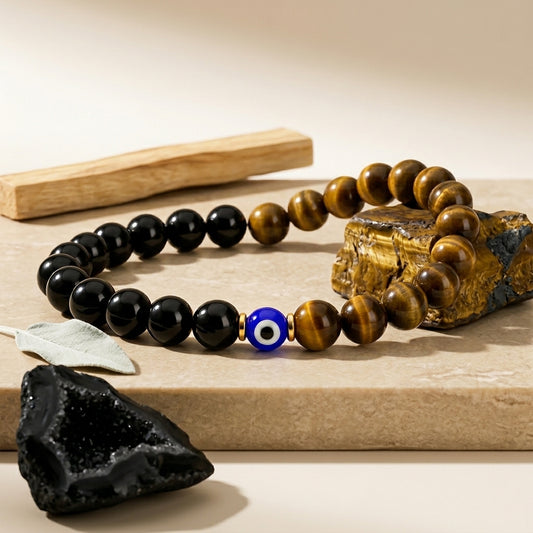 Magnetic Love Return Bracelet Tiger's Eye Black Obsidian Evil Eye Protection