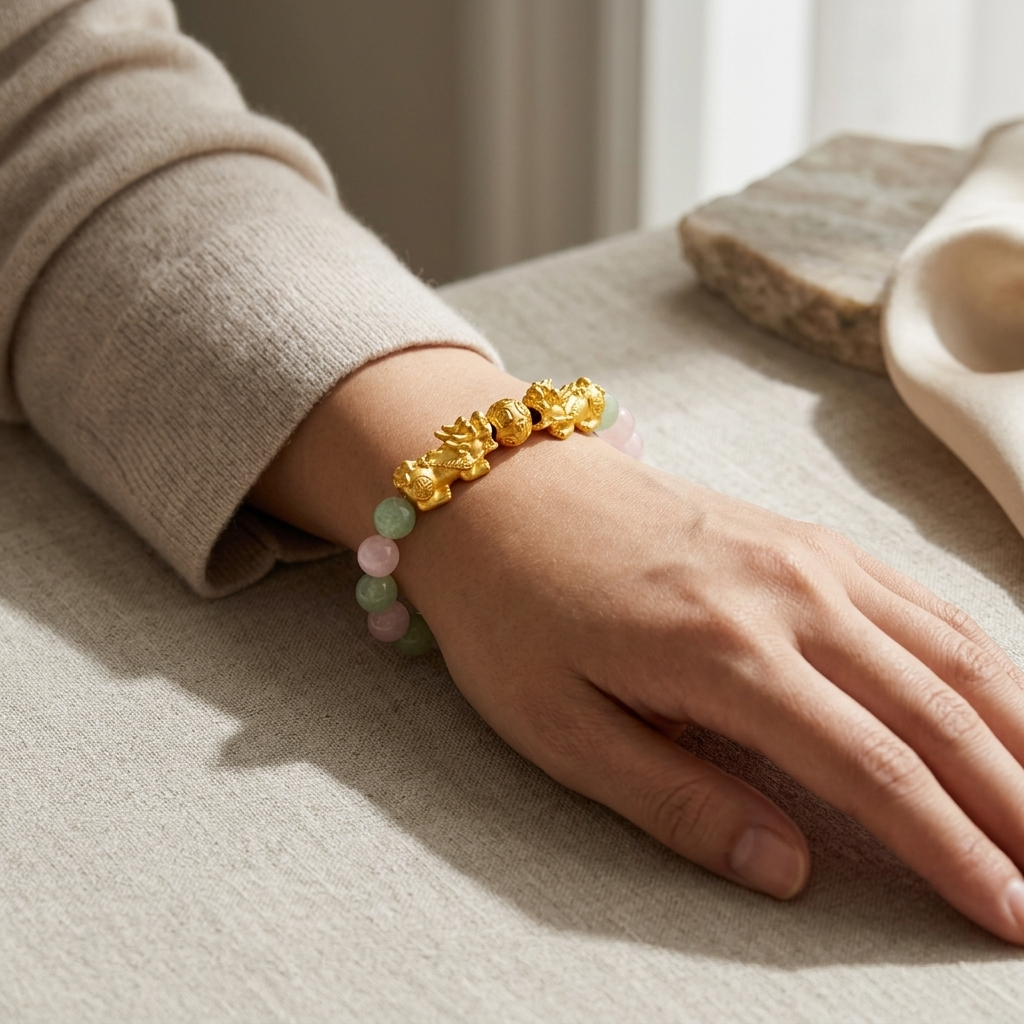 Soulmate Attracting Jade and Rose Quartz Double Pixiu Bracelet