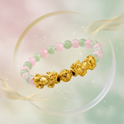Soulmate Attracting Jade and Rose Quartz Double Pixiu Bracelet