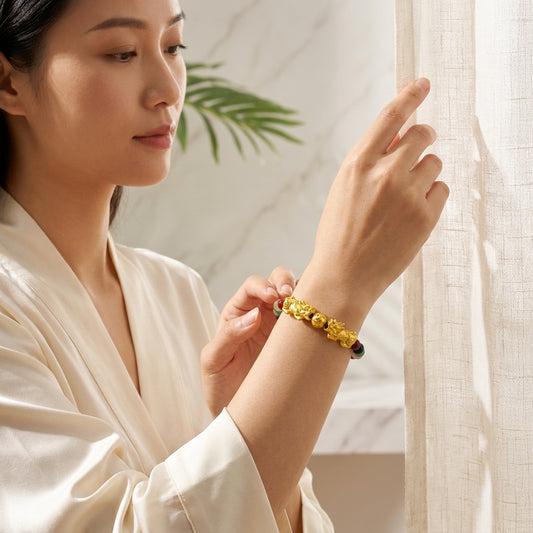 The Pixiu of Fortune and Success Multi Gemstone Bracelet