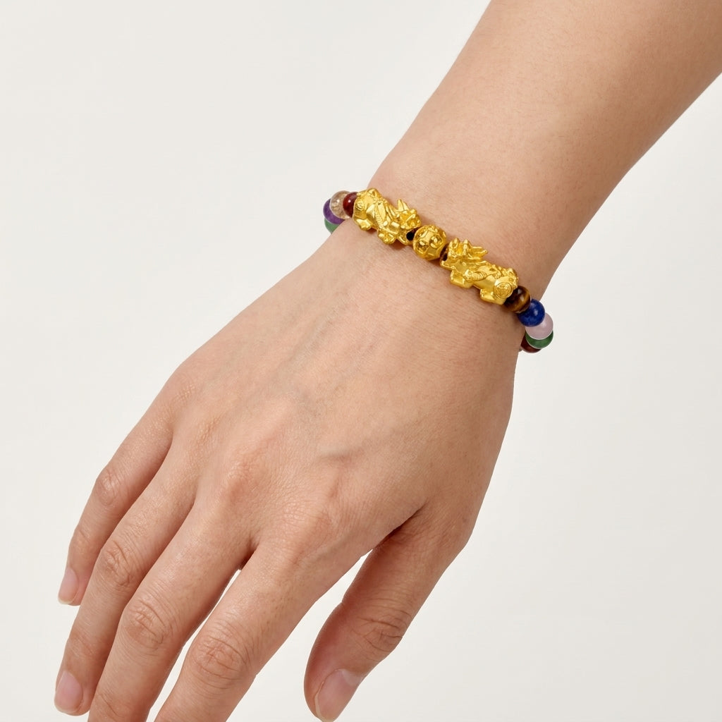 Pixiu fortune bracelet multi gemstone feng shui wealth protection jewelry - Eat.Read.Love.