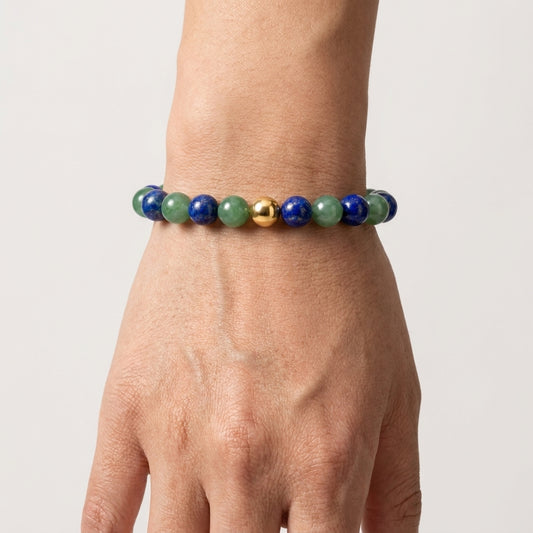 Jade and Lapis Lazuli Crystal Beaded Bracelet With Real Gold - Fortune