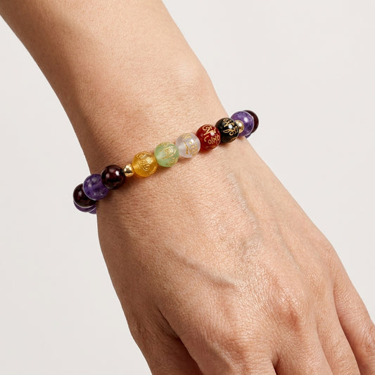 Wealth Expansion Bracelet Grade AA Garnet & Amethyst with Real Gold