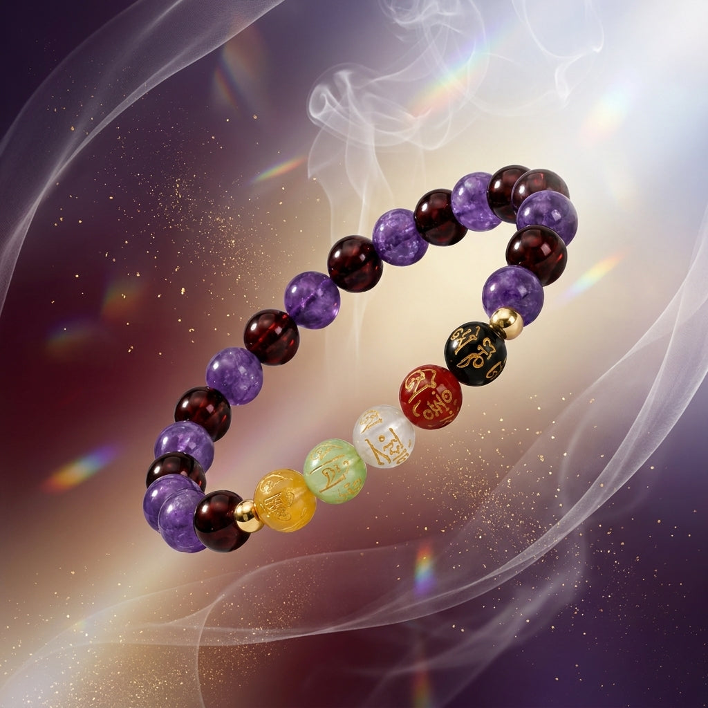 Wealth Expansion Bracelet Grade AA Garnet & Amethyst with Real Gold