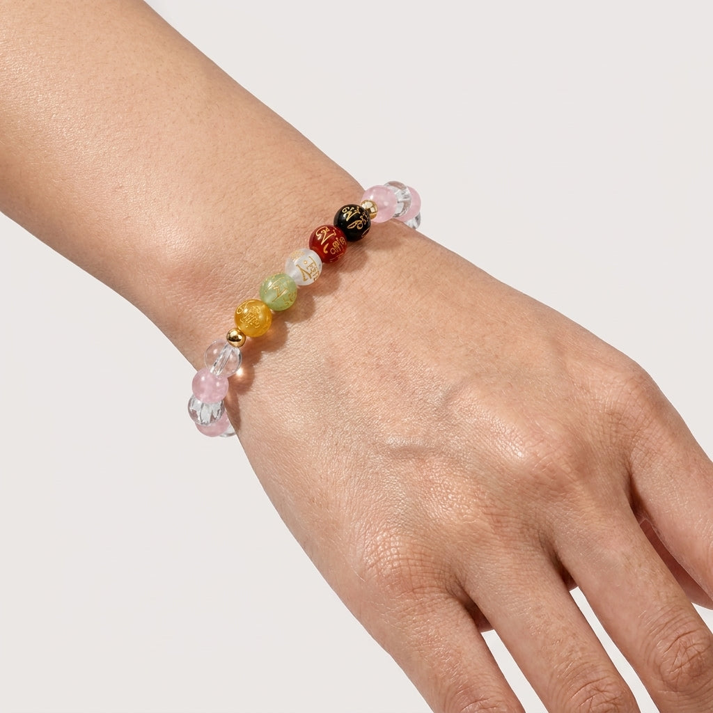 Love Expansion Bracelet Grade AA Rose Quartz & Clear Quartz with Real Gold