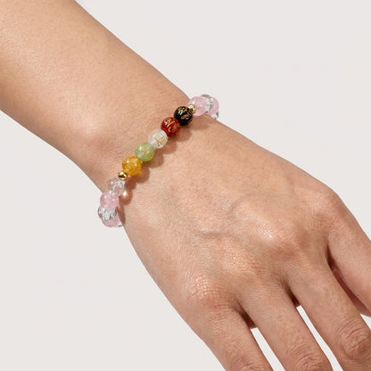 Love Expansion Bracelet Grade AA Rose Quartz & Clear Quartz with Real Gold
