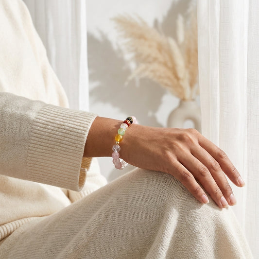 Love Expansion Bracelet Grade AA Rose Quartz & Clear Quartz with Real Gold