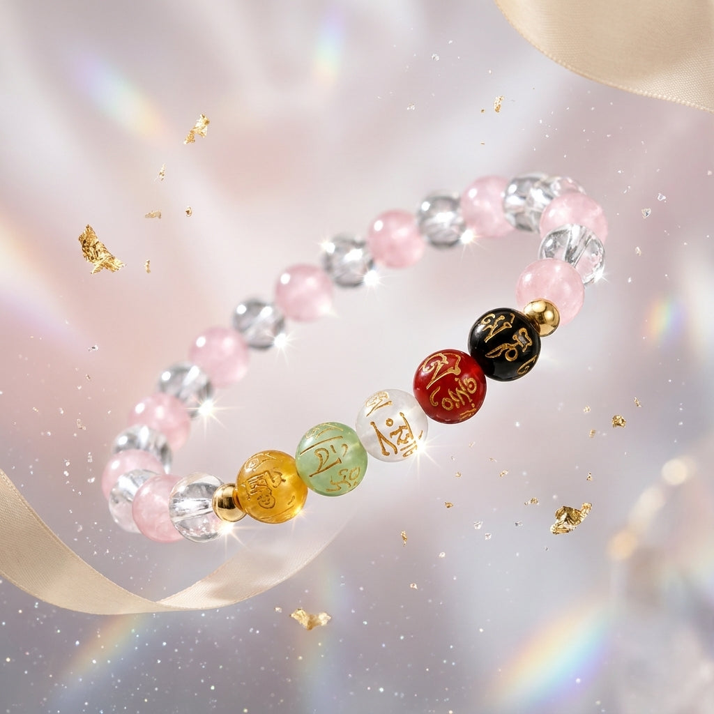 Love Expansion Bracelet Grade AA Rose Quartz & Clear Quartz with Real Gold