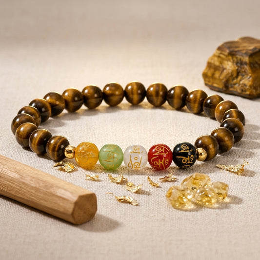 Leo Expansion Bracelet Tigers Eye with Real Gold