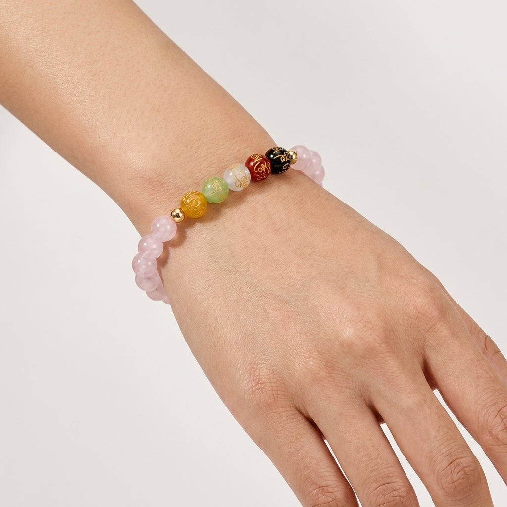 Libra Expansion Bracelet Rose Quartz with Real Gold