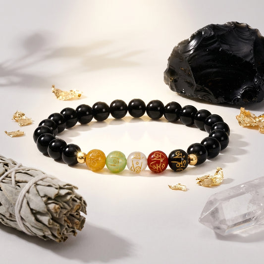 Capricorn Expansion Bracelet Black Obsidian with Real Gold