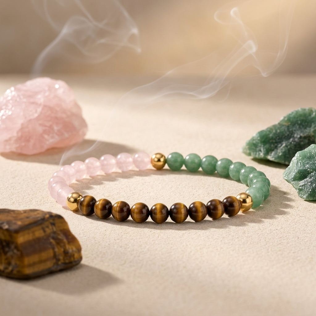 Full Moon Manifestation Bracelet – Rose Quartz, Green Aventurine & Tiger's Eye