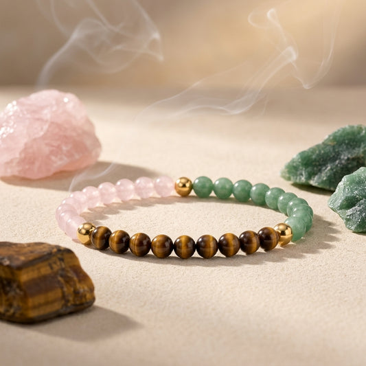 Full Moon Manifestation Bracelet – Rose Quartz, Green Aventurine & Tiger's Eye