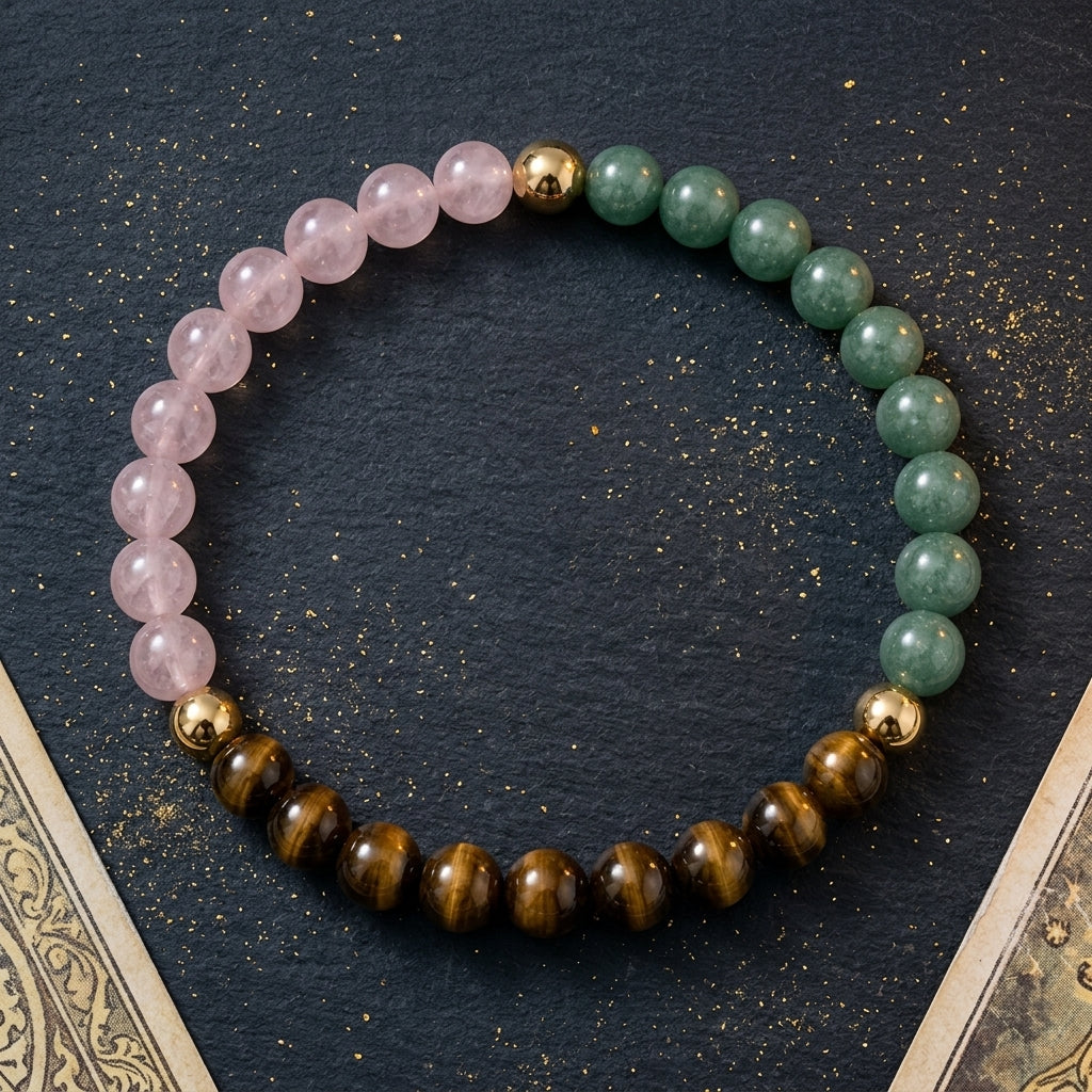 Full Moon Manifestation Bracelet – Rose Quartz, Green Aventurine & Tiger's Eye