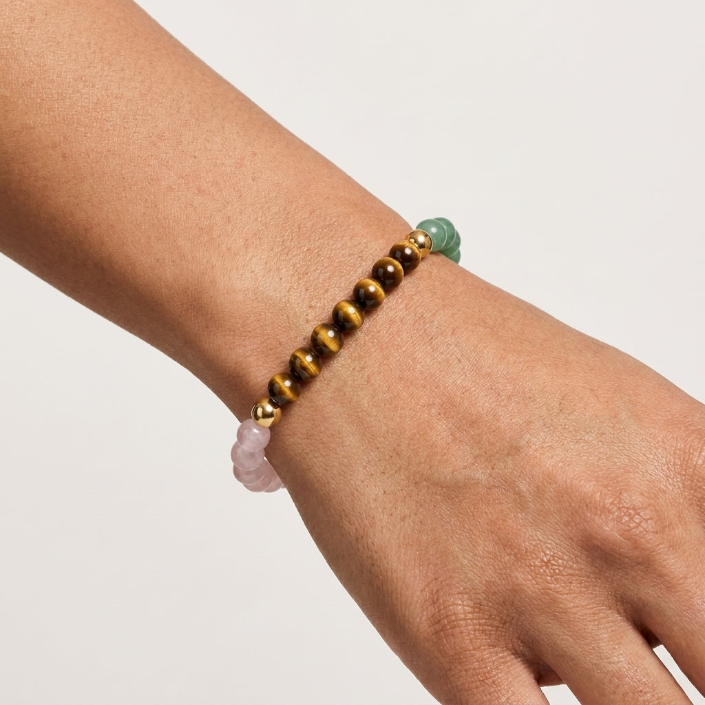 Full Moon Manifestation Bracelet – Rose Quartz, Green Aventurine & Tiger's Eye