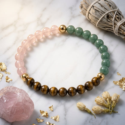 Full Moon Manifestation Bracelet – Rose Quartz, Green Aventurine & Tiger's Eye