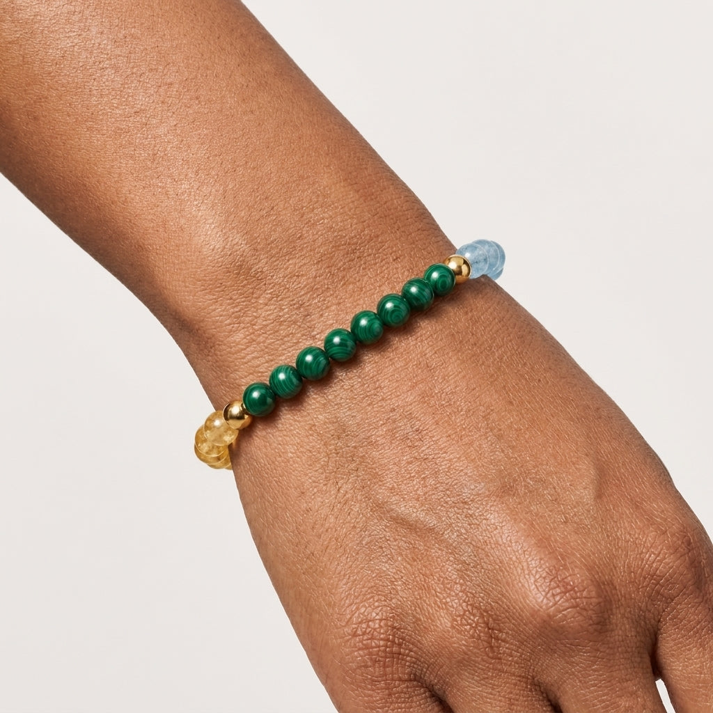 Full Moon Manifestation Bracelet – Citrine, Aquamarine & Malachite
