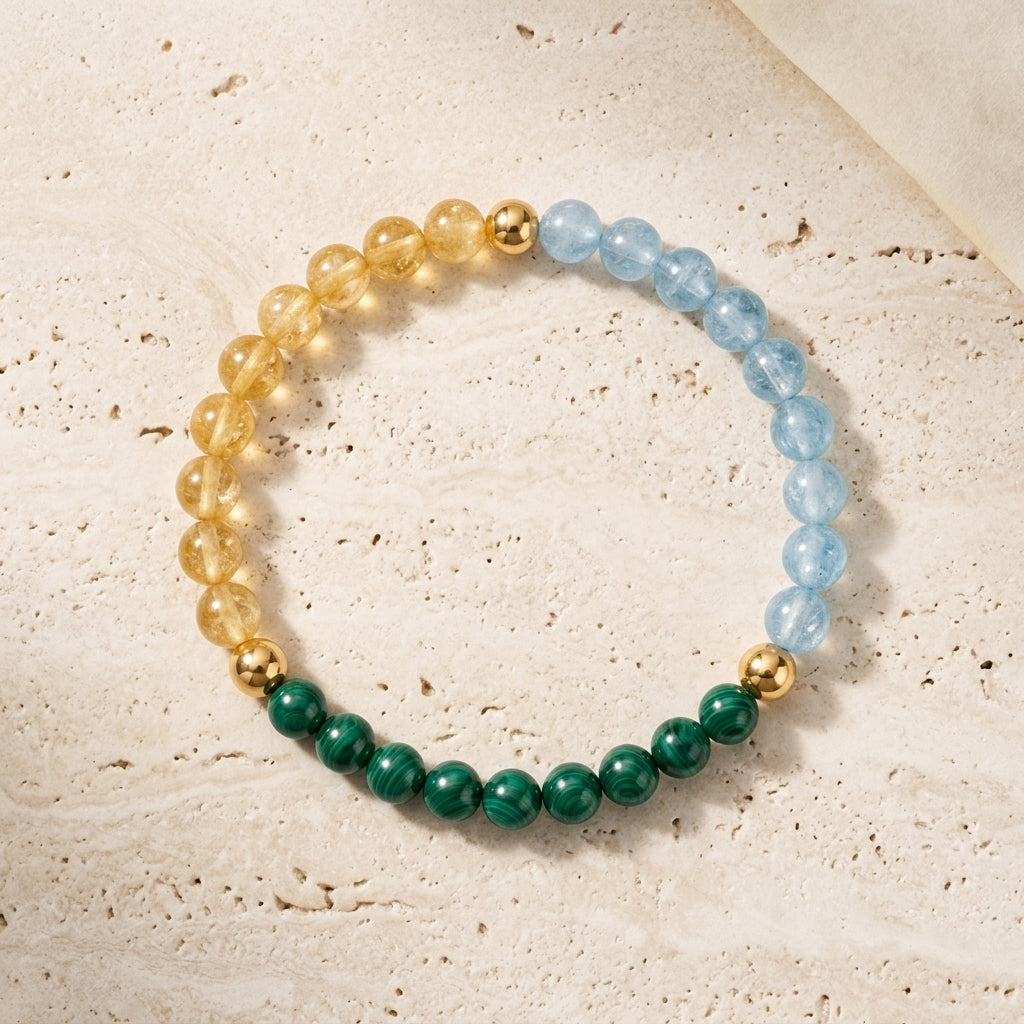 Full Moon Manifestation Bracelet – Citrine, Aquamarine & Malachite