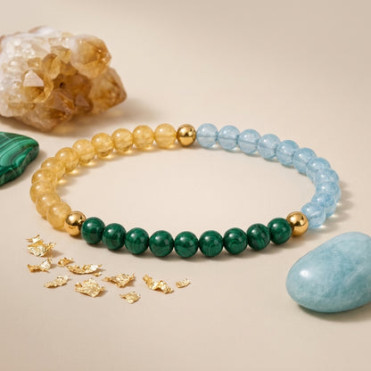 Full Moon Manifestation Bracelet – Citrine, Aquamarine & Malachite