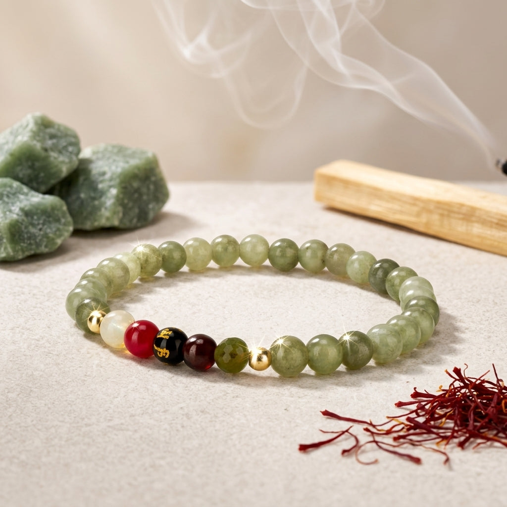 Jade Mega Success Lucky 7 Gemstone Bracelet With REAL Gold