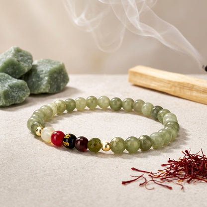 Jade Mega Success Lucky 7 Gemstone Bracelet With REAL Gold