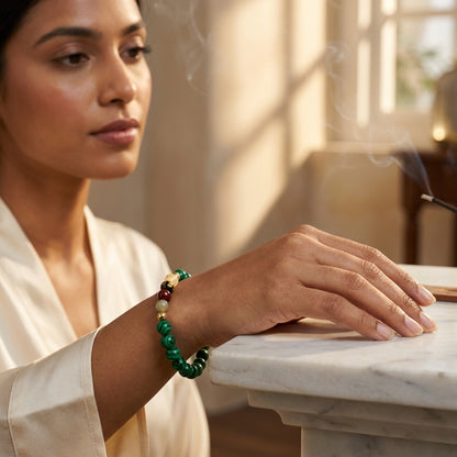 Malachite Mega Growth Lucky 7 Gemstone Bracelet With REAL Gold