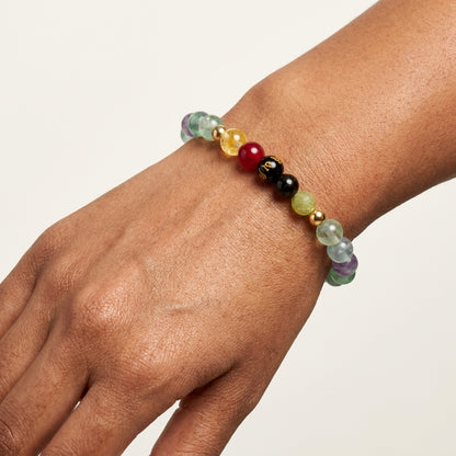 Fluorite Mega Happiness Lucky 7 Gemstone Bracelet With REAL Gold
