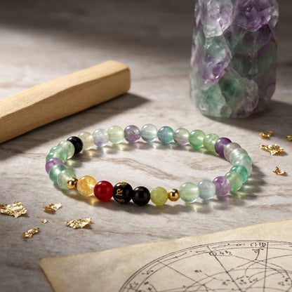 Fluorite Mega Happiness Lucky 7 Gemstone Bracelet With REAL Gold