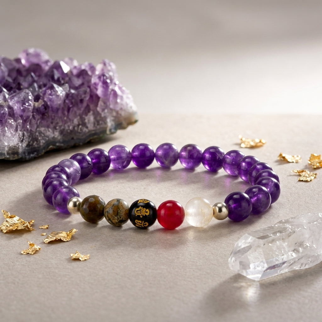 Amethyst Mega Manifest Lucky 7 Gemstone Bracelet With REAL Gold